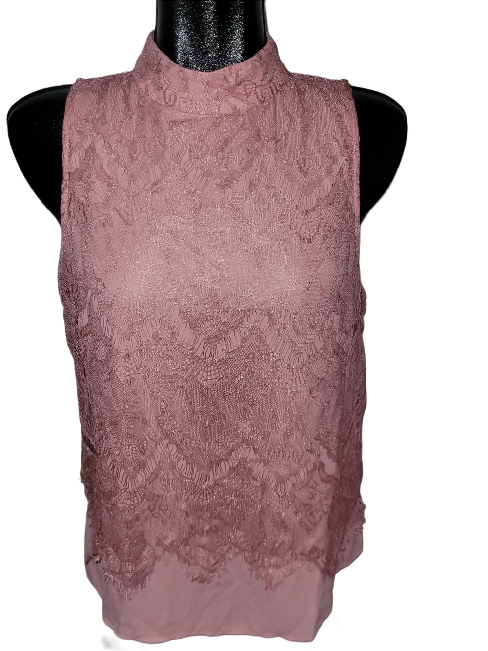 Lynn Ryan Pink Sleeveless Lace Mock Neck Top Size M